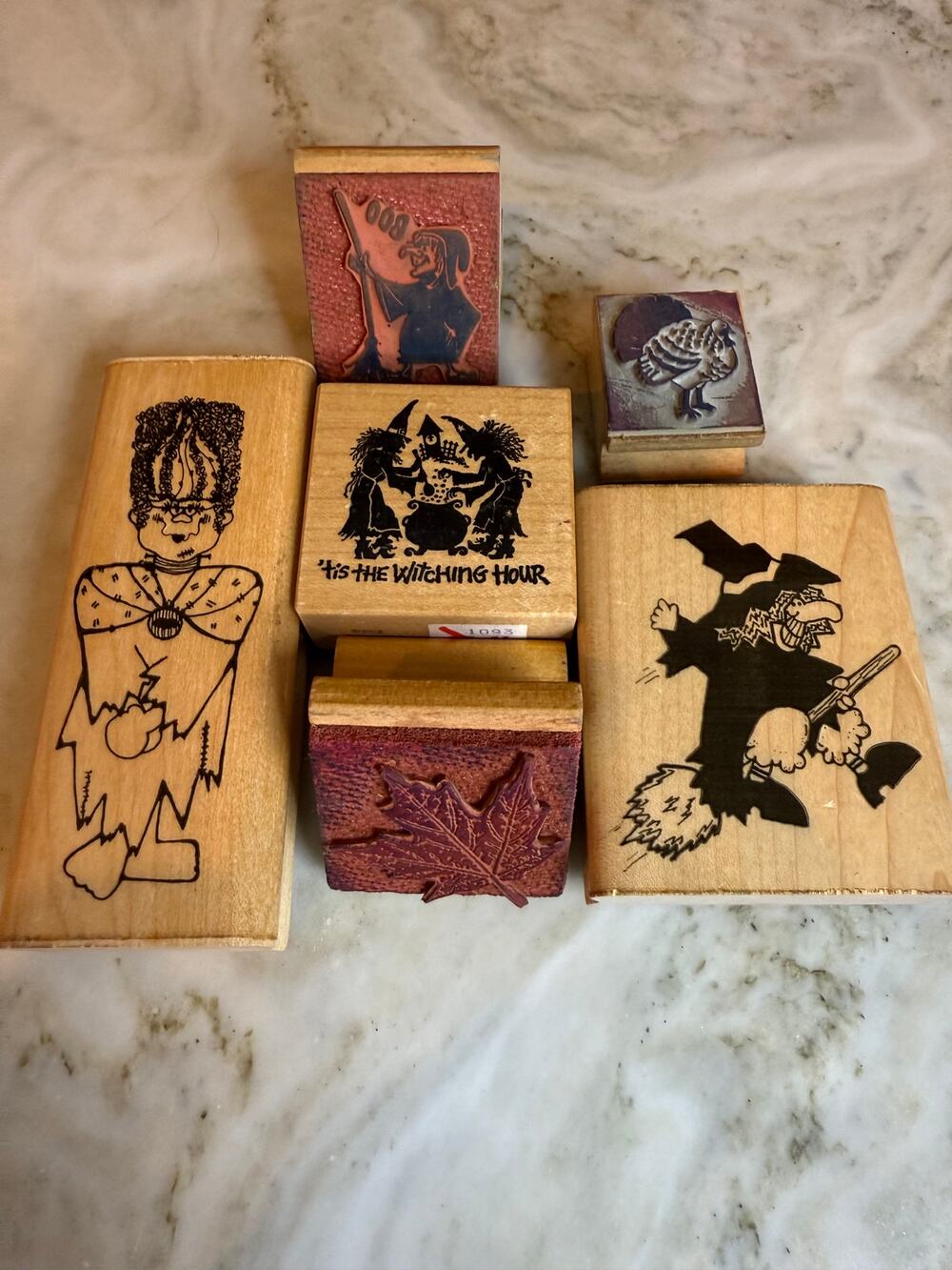 Vintage Rubber Stamp Lot Halloween Witch Thanksgiving Fall Theme